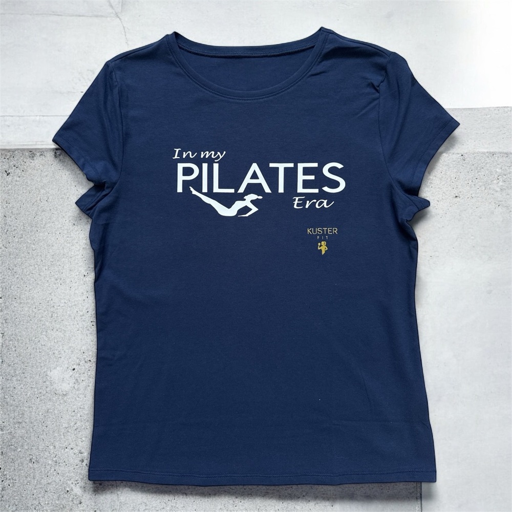 Women’s Large Navy Pilates Graphic T-Shirt Fitted